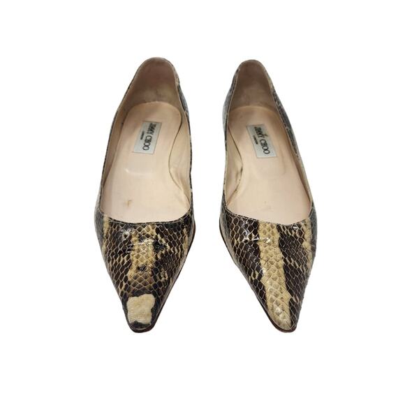 Jimmy Choo Snakeskin Embossed Leather Amelia Low Pumps Pointed Toe Kitten Heels - Picture 6 of 10